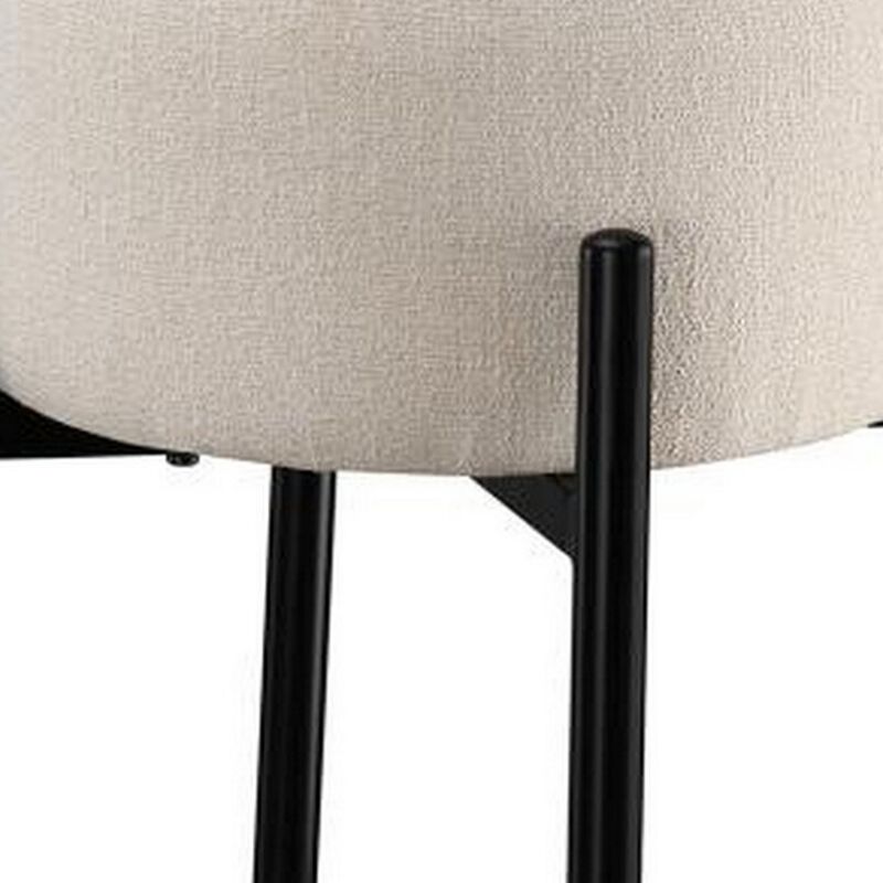 Barstool with Fabric Seat and Tubular Legs, Set of 2, Beige and Black - Benzara