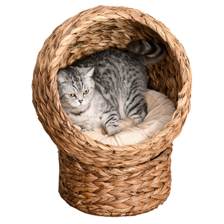 Cozy Cat Cocoon: Brown Wicker Egg-Shaped Elevated Feline Bed