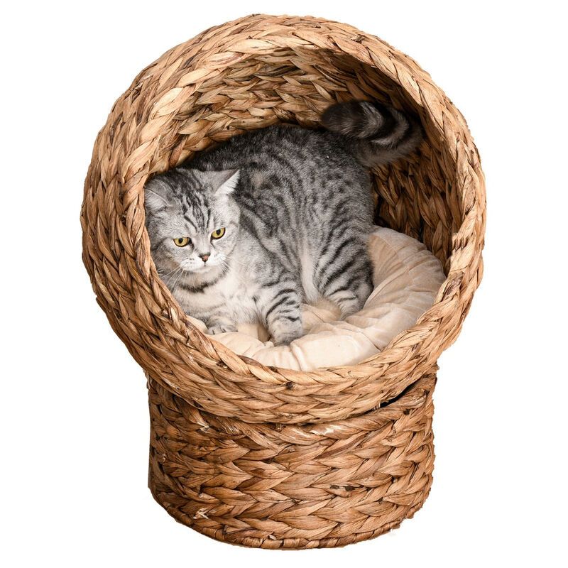 Cozy Cat Cocoon: Brown Wicker Egg-Shaped Elevated Feline Bed