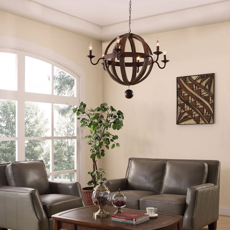 Modway EEI-1569 Catapult Modern Farmhouse Vintage Wood Chandelier in Antique Brass Antique Brass