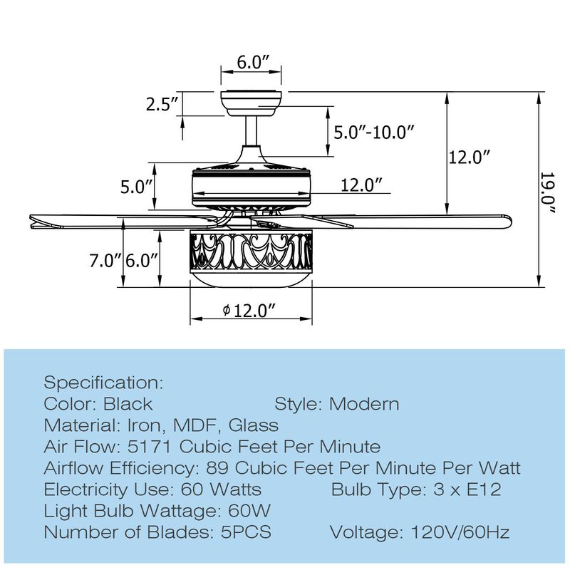 Ceiling Fan with Light Reversible Blade and Adjustable Speed