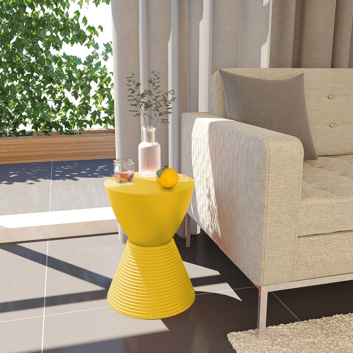 LeisureMod Modern ABS Shell Ribbed Hourglass Accent Drum Side Table with Removable Lid for Storage Indoor and Outdoor Use