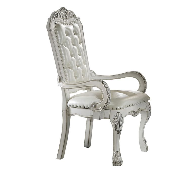 Aurora 27 Inch Executive Office Chair, Faux Leather, Tufted, Bone White - Benzara