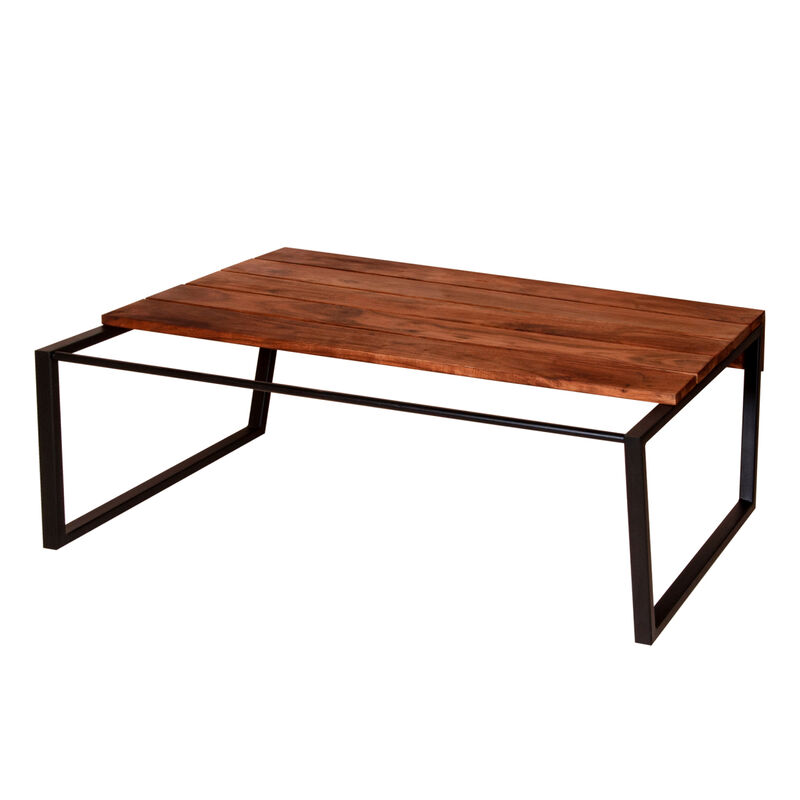 41.7 Inch Rectangular Coffee Table With Plank Style Top, Metal Frame, Brown And Black