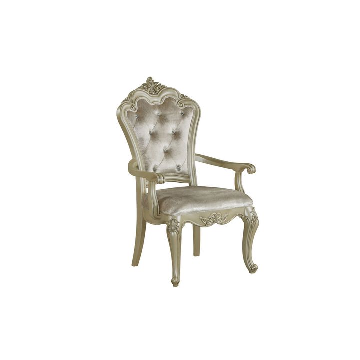 Siq 27 Inch Dining Armchair Set of 2, Upholstered, Champagne Gold, Silver - Benzara