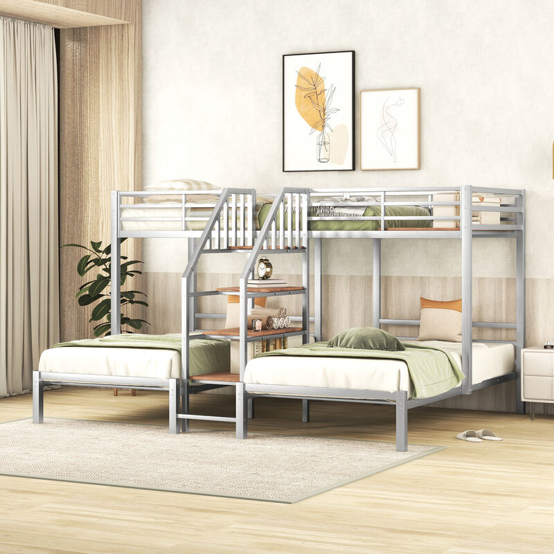 Merax Triple Bunk Bed with Storage Shelves