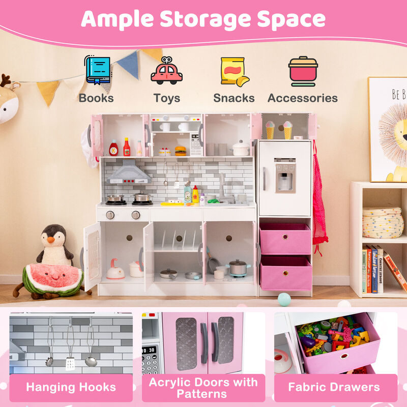 Wooden Kitchen Playset with Lights and Sounds for Ages 3+