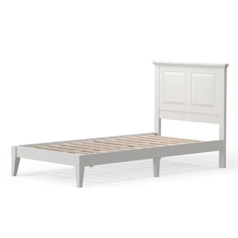 Hivvago Twin Traditional Solid Oak Wooden Platform Bed Frame with Headboard in White