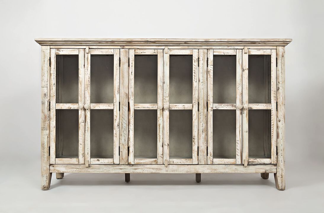 Rustic Shores 70" Coastal Distressed Acacia Six-Door Accent Cabinet