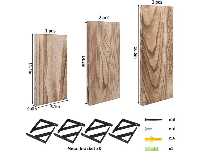 YGEOMER Wall Mounted Wood Shelf for Living Room Set of 4
