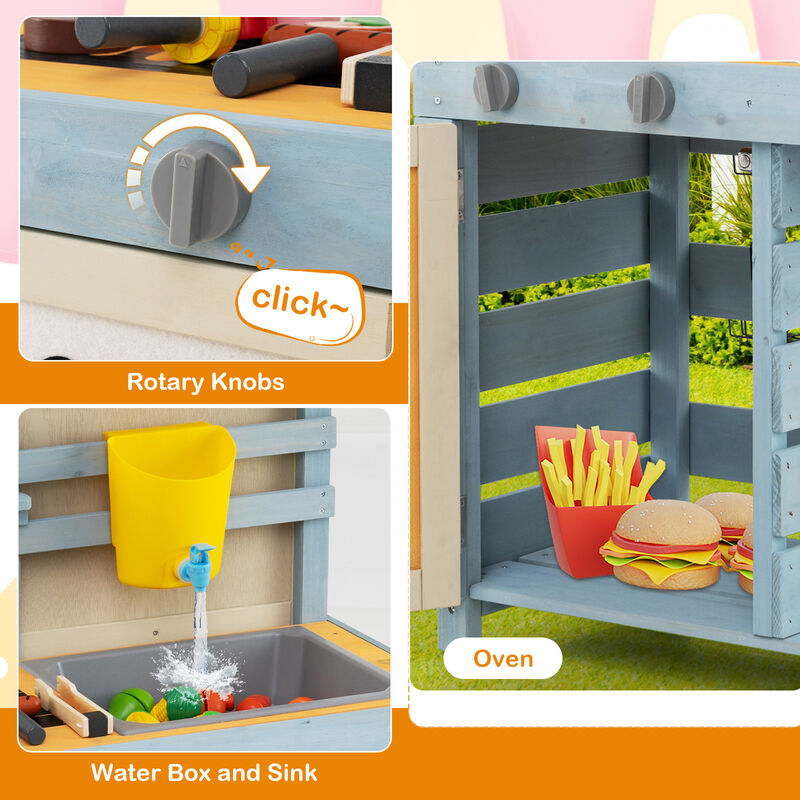 2 in 1 Wooden Mud Kitchen with Removable Water Box  and Storage Bag