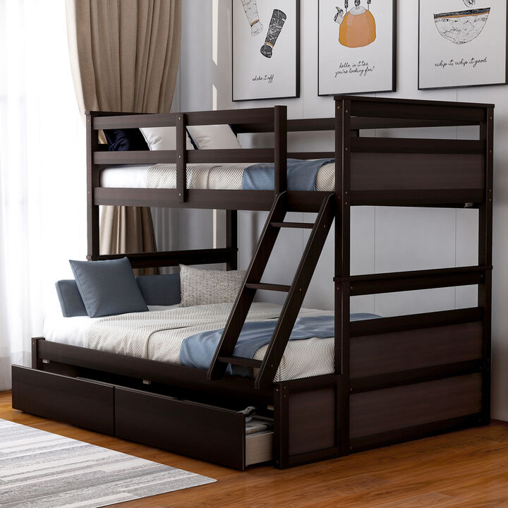 Stylish Wood Twin over Full Bunk Bed with Under-Bed Storage, Espresso