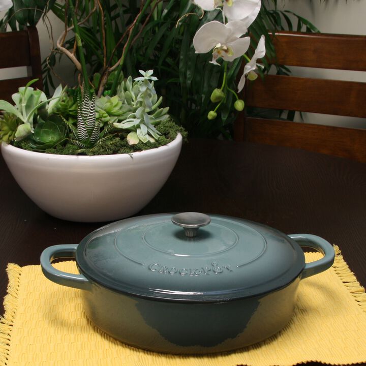 Crock-Pot Artisan Enameled 5 Quart Cast Iron Round Braiser Pan with Self Basting Lid in Slate Grey