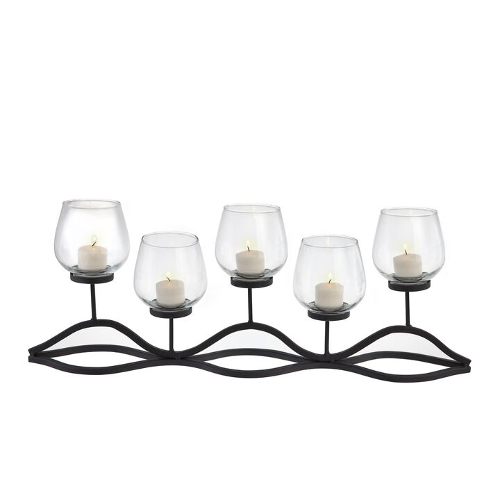 Wavy Iron and Glass Hurricane Candleholder