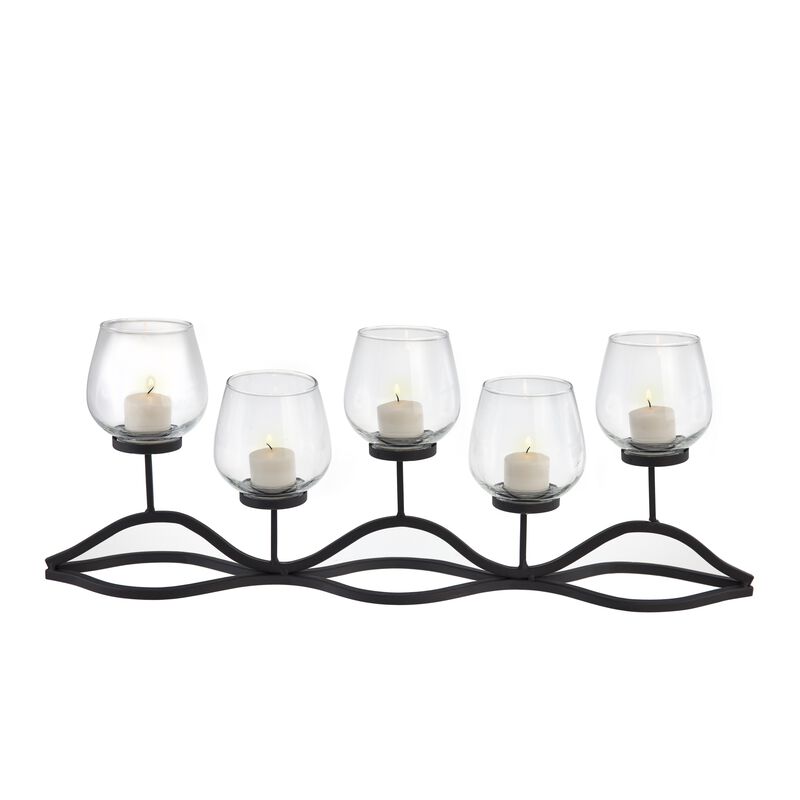 Wavy Iron and Glass Hurricane Candleholder