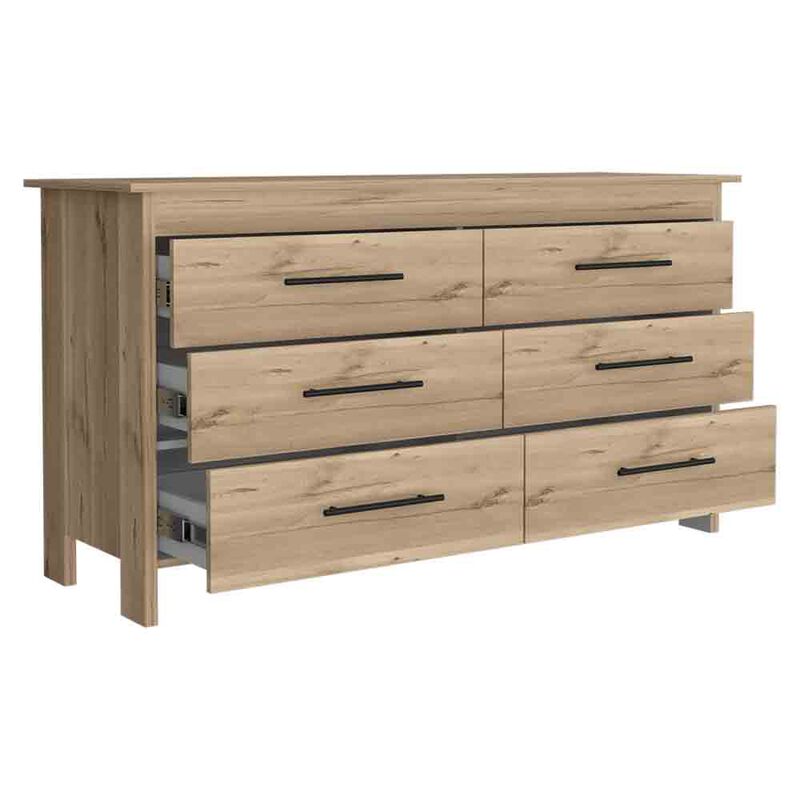 6 Drawer Double Dresser Wezz, Bedroom, Light Oak / White