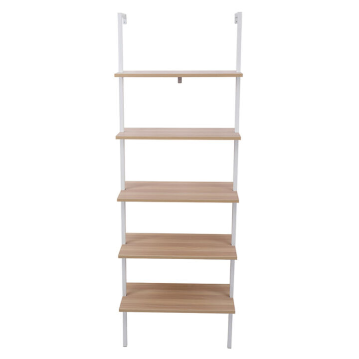 Industrial 5-Tier Ladder Shelf with Wood Shelves and Sturdy Metal Frame