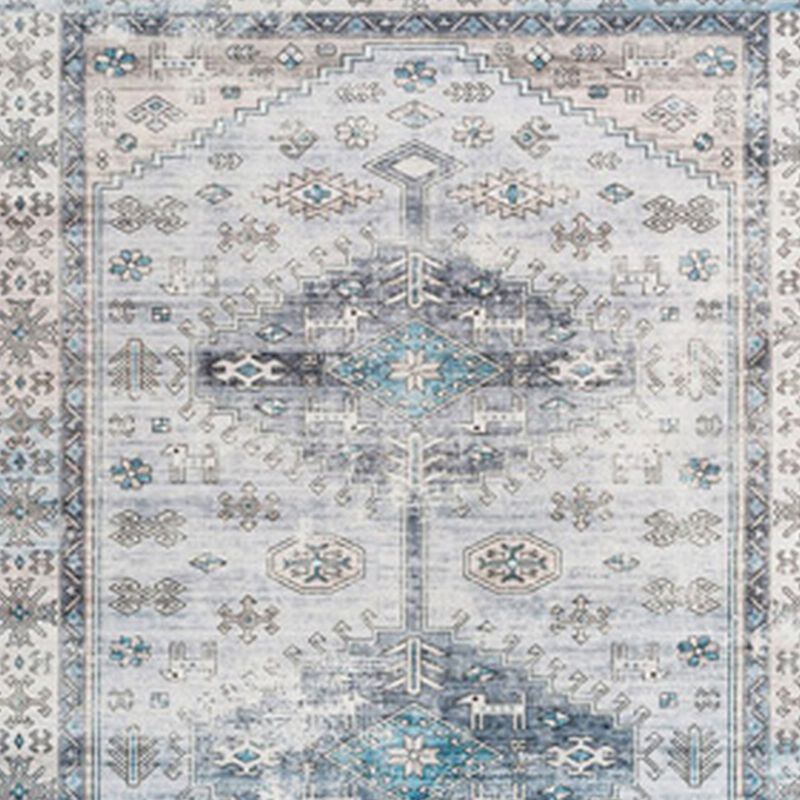 Nyx 10 x 8 Large Soft Fabric Floor Area Rug, Vintage Blue Border Design - Benzara