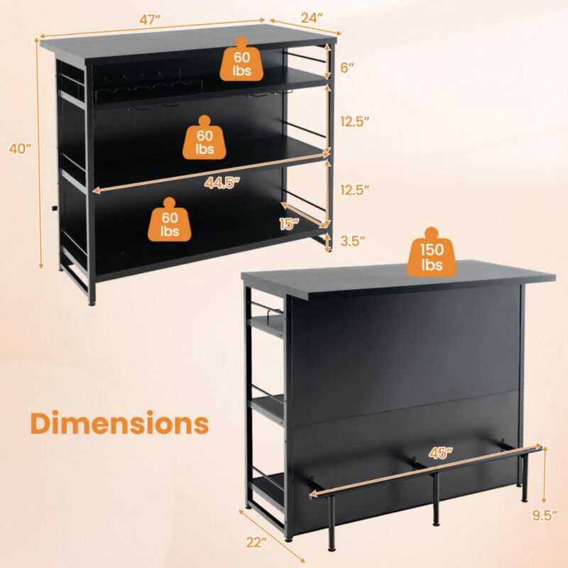 Hivvago Kitchen Island with 4-Tier Storage Shelf and Long Footrest for Home-Black
