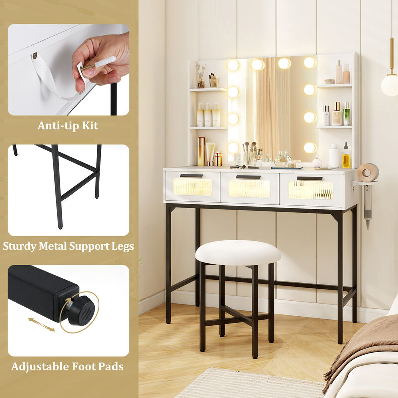 Bedroom Makeup Vanity Desk with Hollywood Mirror and Lights