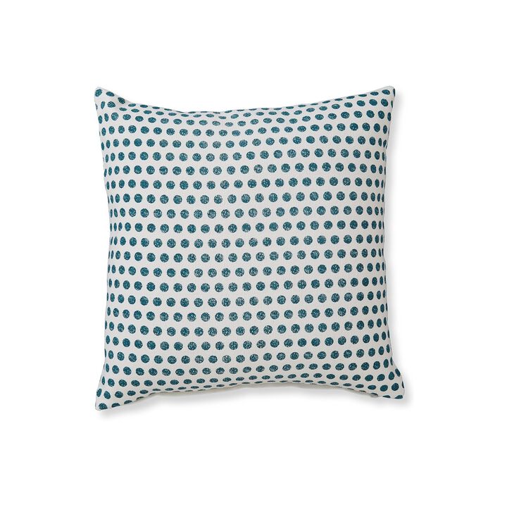 Mony Square Accent Throw Pillow, 20 Inch, Teal Dots over White Cotton - Benzara