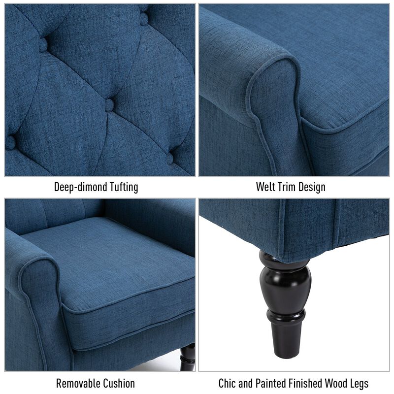 Blue Tufted Elegance: Fabric Accent Armchair with Padded Seat