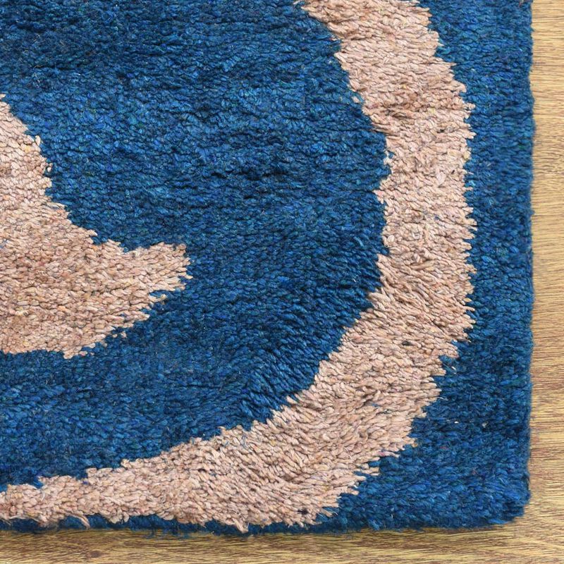 Rugsotic Carpets Hand Knotted Silk 6'x9' Area Rug Contemporary Blue Beige NS3307