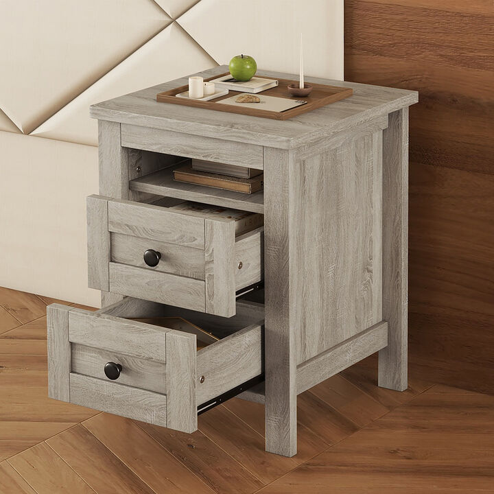Merax 2-Drawer Farmhouse Wooden Nightstand