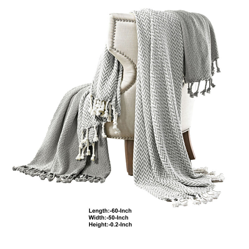 Calabria Herringbone Cotton Throw The Urban Port, Set of 2, Gray and White - Benzara
