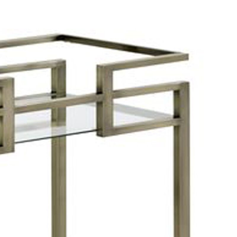 2 Tier Serving Cart with Faux Marble and Metal Frame, Silver-Benzara