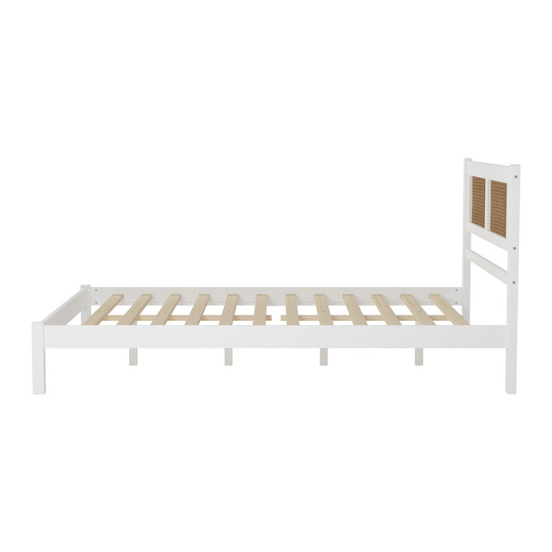 Queen Bed Bedroom Set with Woven Rattan Headboard and Nightstands