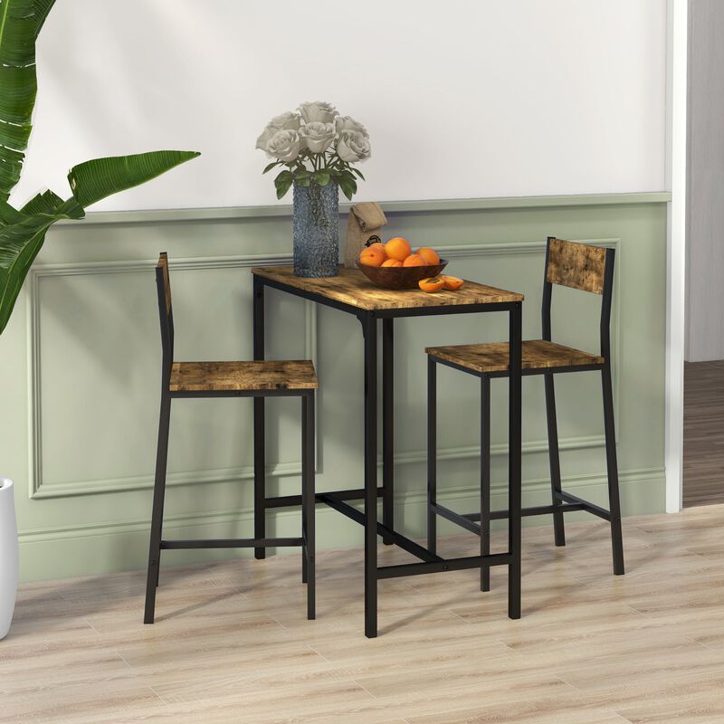 Industrial 3-Piece Pub Set: Counter Height, Rustic Brown, Space-Saving