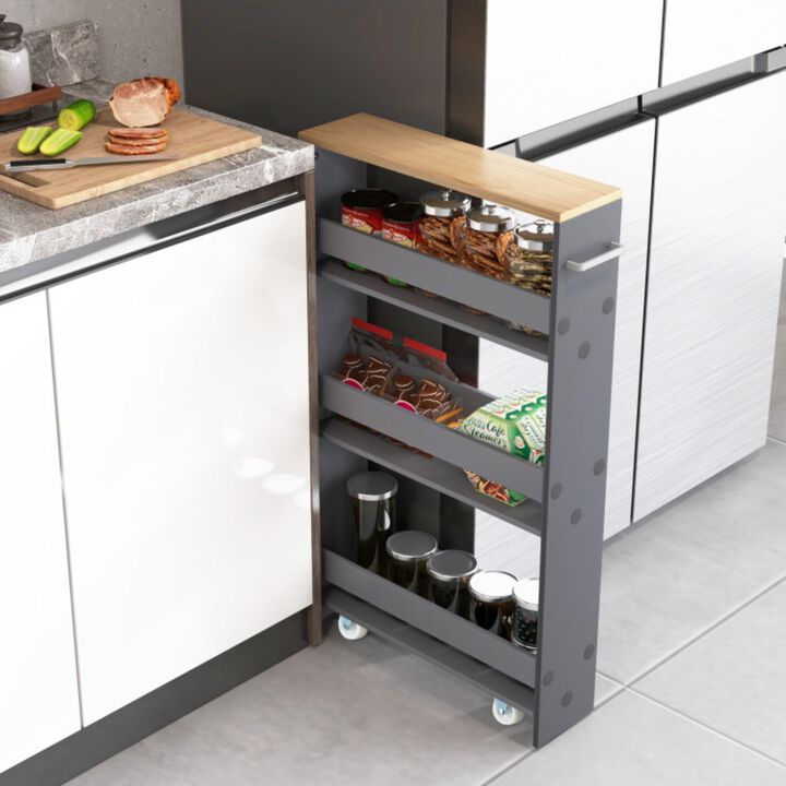 Hivvago Narrow Mobile Serving Cart with Open Shelves for Kitchen Bathroom Living Room