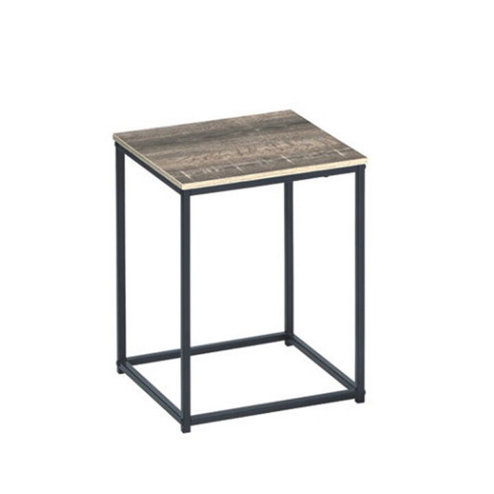Wooden Table Set with Sturdy Metal Base, Set of Three, Gray and Brown-Benzara