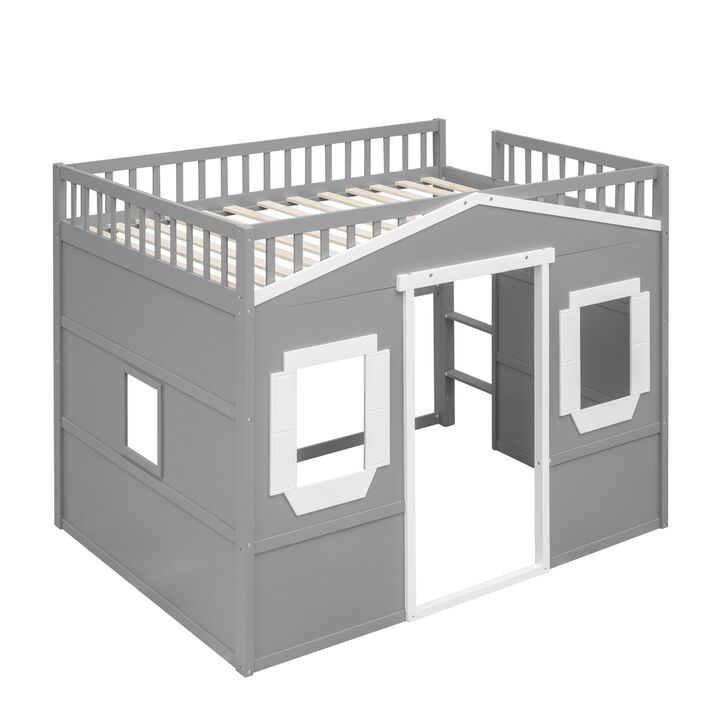 Full Size House Loft Bed With Ladder And Frame