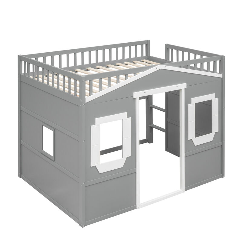 Full Size House Loft Bed With Ladder And Frame