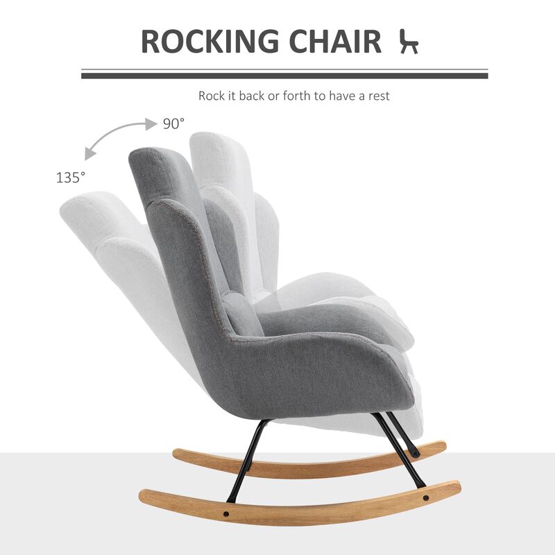 Light Grey Modern Rocker: Fabric Armchair with Removable Lumbar Pillow