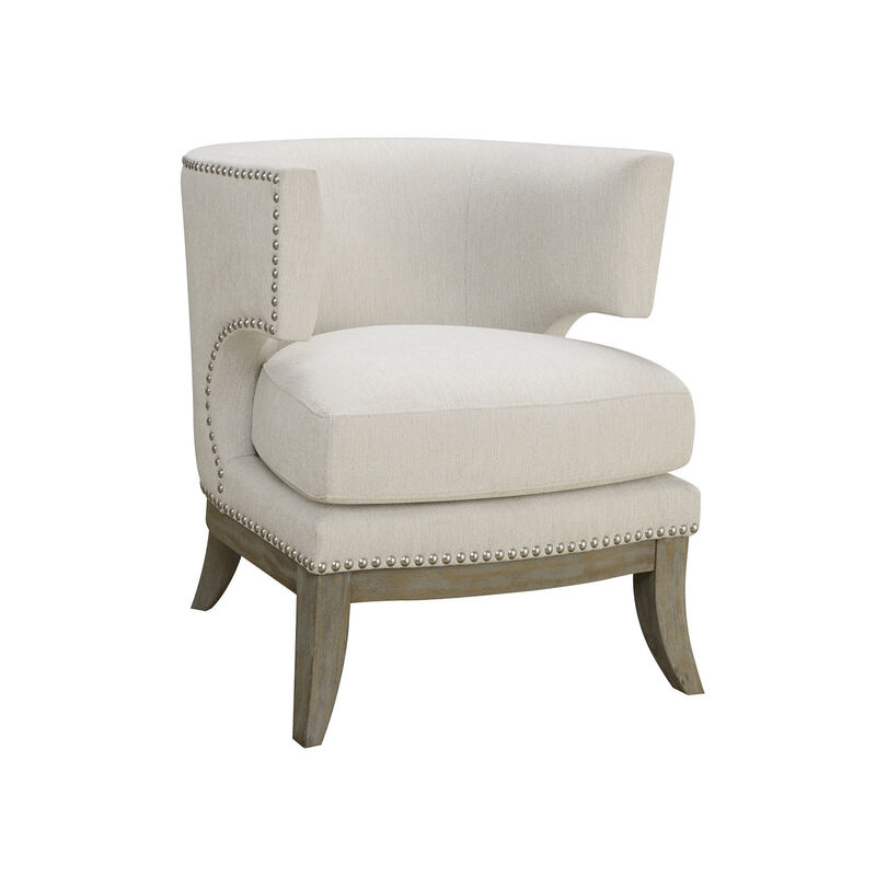 Upholstered Accent Chair with Barrel Back White