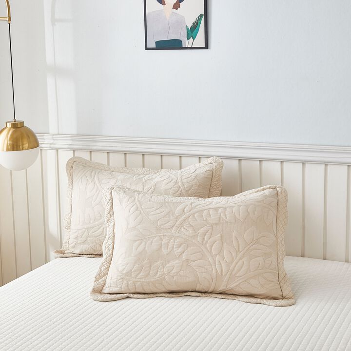 MarCielo 2 Piece 100% Cotton Quilted Pillow Shams Embroidered Farmhouse
