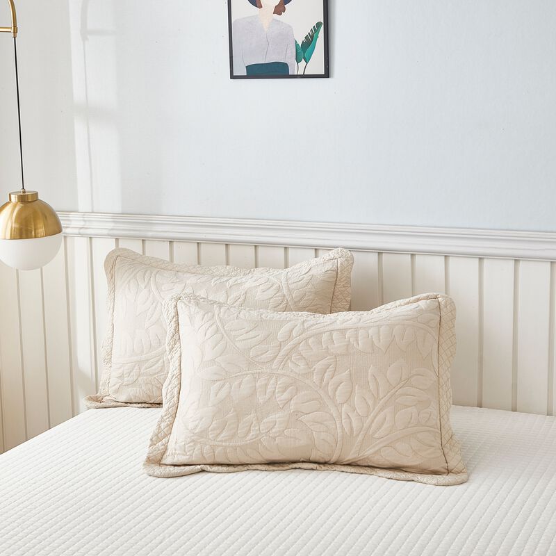 MarCielo 2 Piece 100% Cotton Quilted Pillow Shams Embroidered Farmhouse