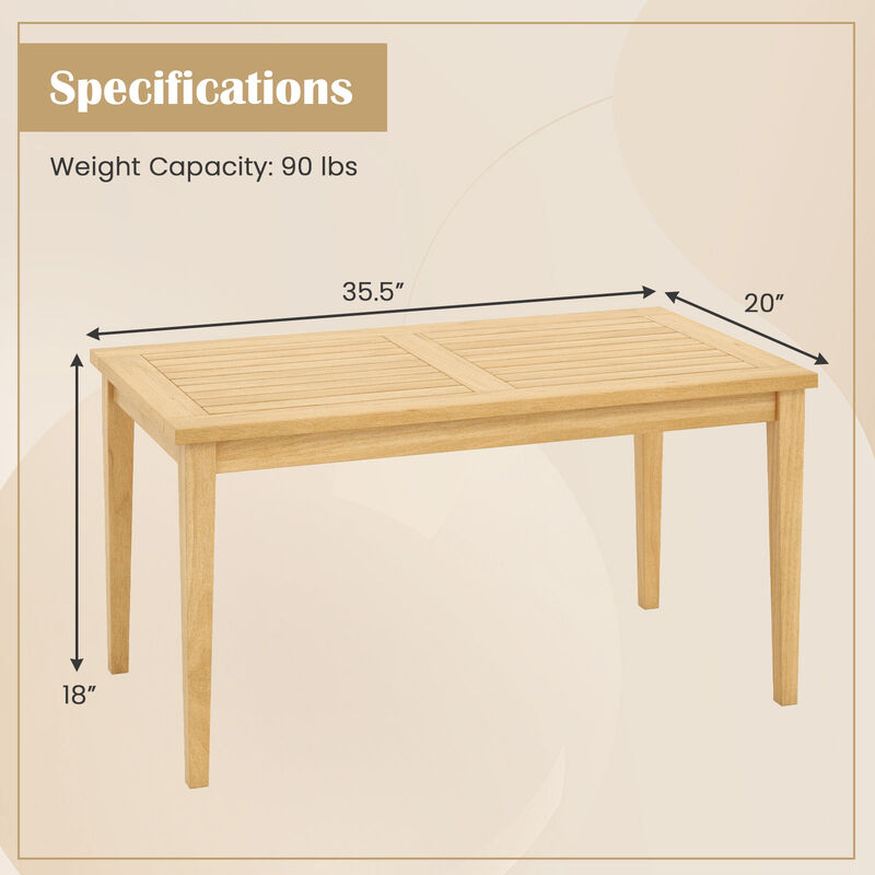 Outdoor Teak Wood Coffee Table with Slatted Tabletop for Balcony