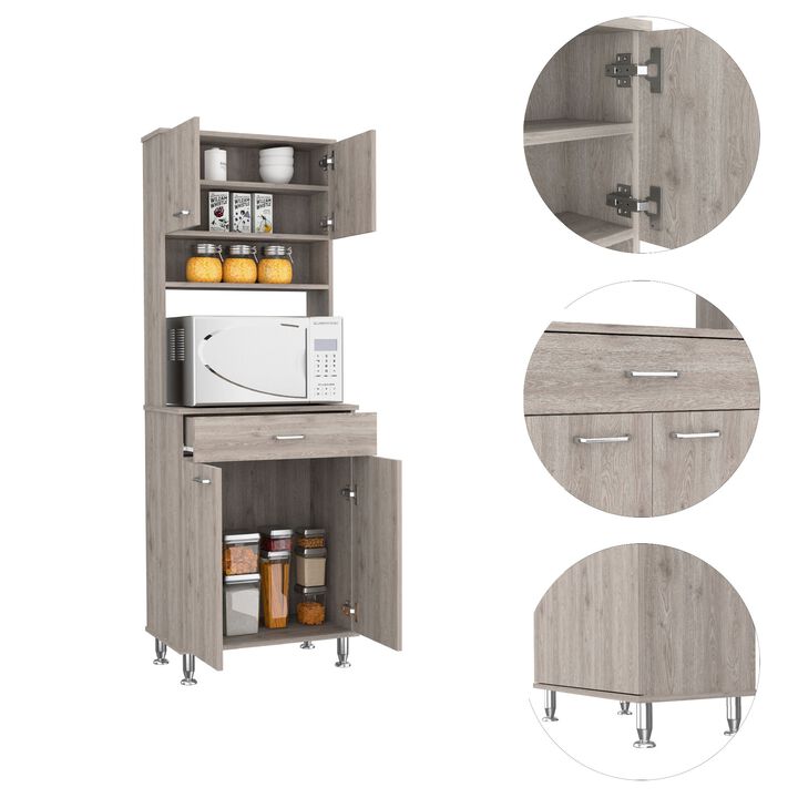 DEPOT E-SHOP Helis 60 Pantry Double Door Cabinet, One Drawer, Four Legs, Three Shelves
