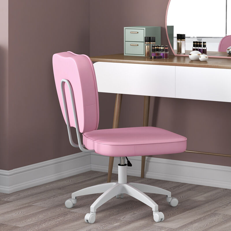 Vinsetto Cute Armless Office Chair, Small PU Leather Computer Desk Chair, Vanity Task Chair with Adjustable Height, Swivel Wheels, Mid Back, Pink