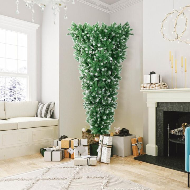 Hivvago 7.5 Feet Pre-Lit Snowy Upside Down Christmas Tree 1100 Tips