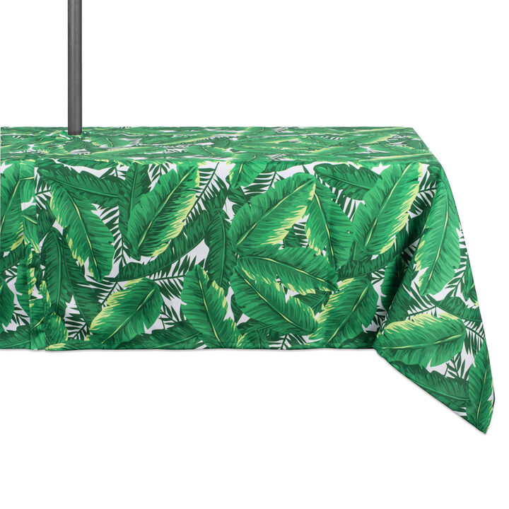Green and White Banana Leaf Rectangular Tablecloth with Zipper 60� x 84�