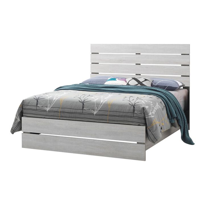 Queen Bed with Panel Headboard and Footboard, White-Benzara