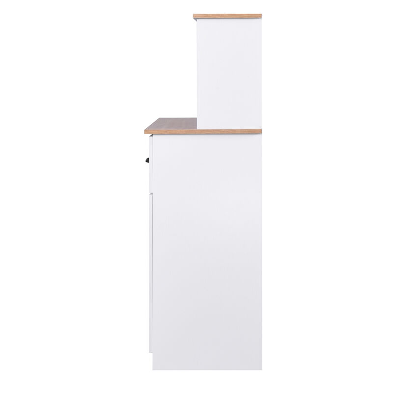 Wooden Kitchen Cabinet White Pantry Storage Microwave Cabinet With Storage Drawer