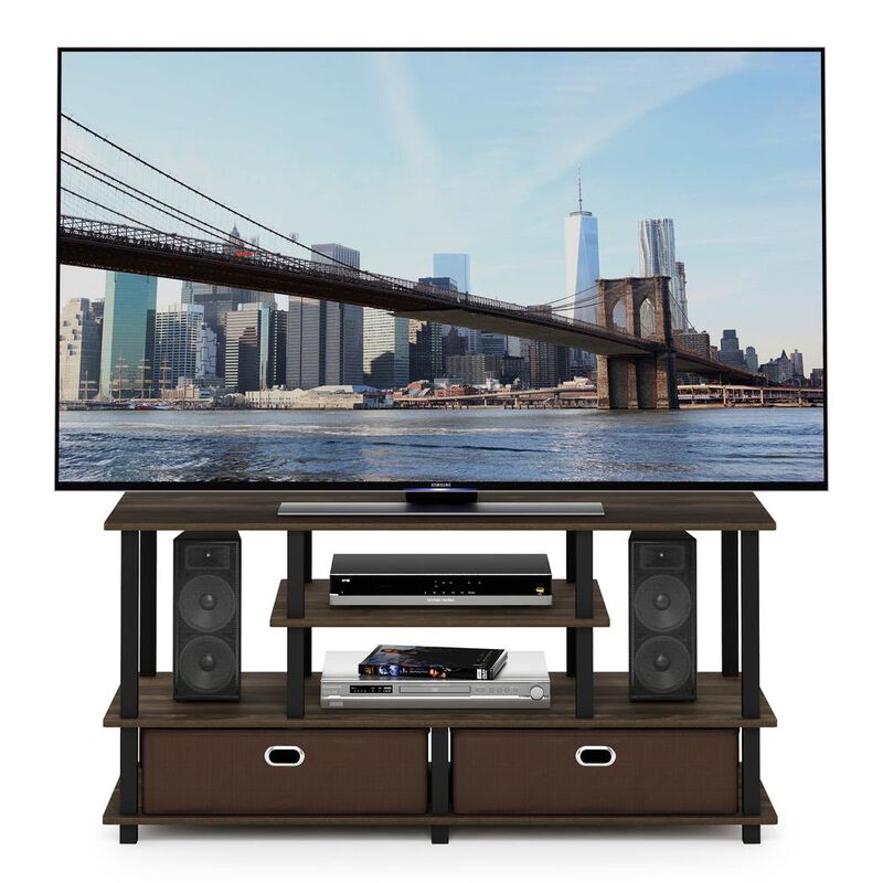 Furinno JAYA Large TV Stand for up to 50-Inch TV with Storage Bin, Columbia Walnut/Black/Dark Brown