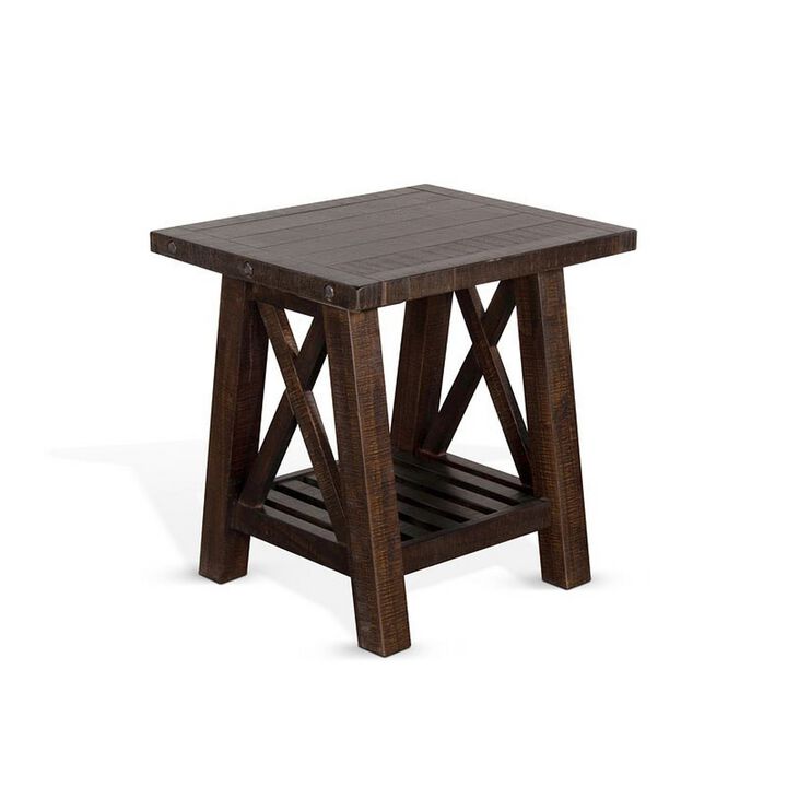 Anva Side End Table, Dark Brown Mahogany, Shelf, Rectangular 24 Inch - Benzara