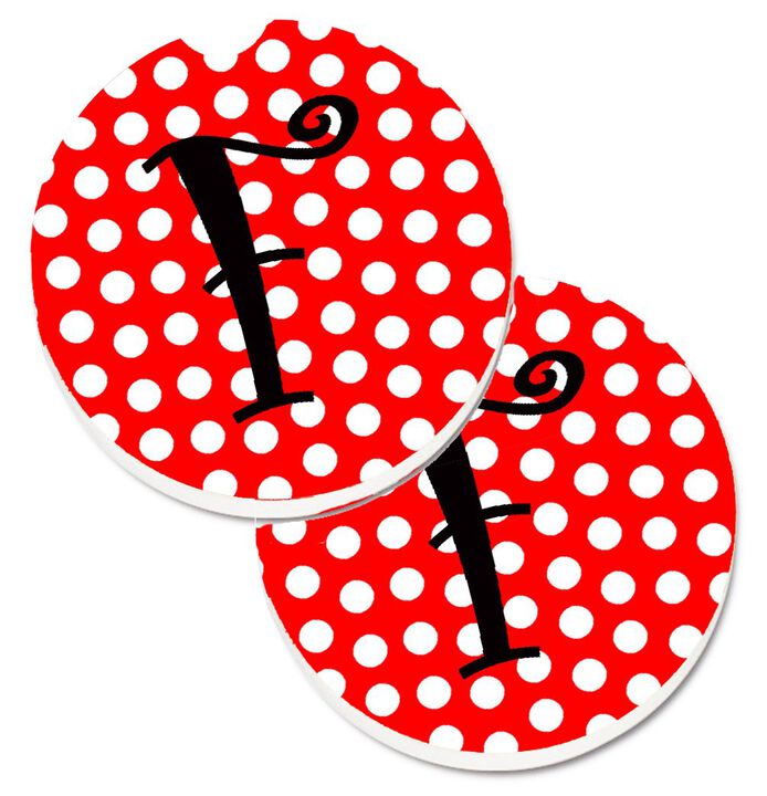 Caroline's Treasures Letter F Initial Monogram Red black Polka Dots Set of 2 Cup Holder Car Coasters CJ1012-FCARC, 2.56, Multicolor